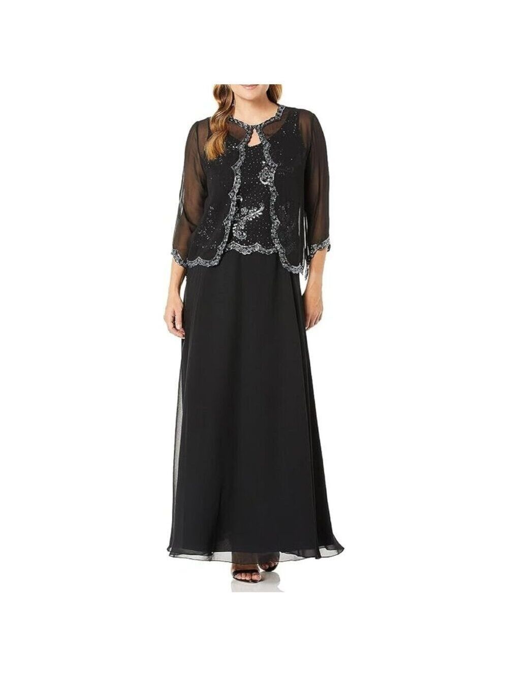 ✨J Kara Women's Beaded Jacket Dress 6 Black